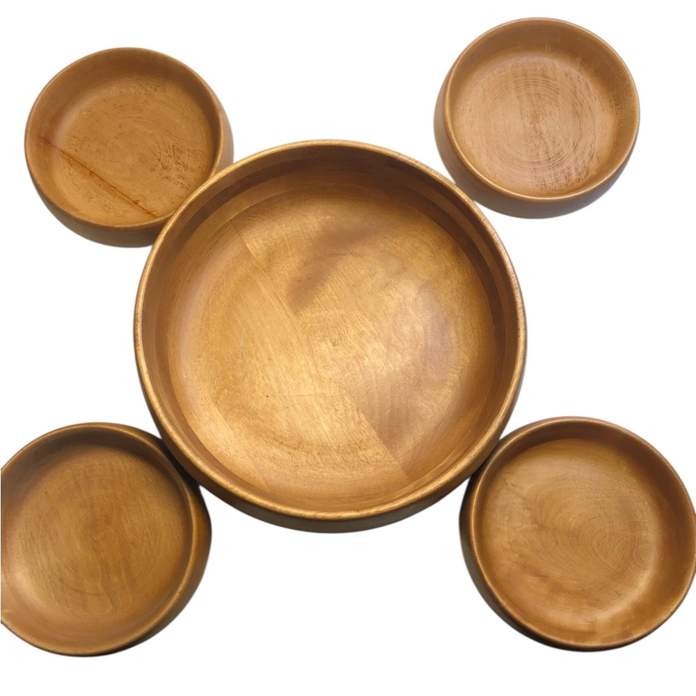 Baribocraft Canada Wood Salad Bowl + 4 Bowls  Vintage